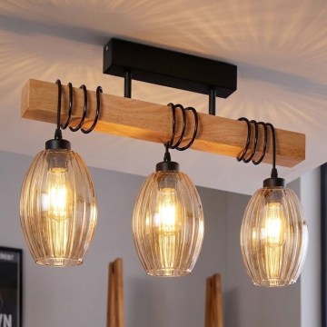 BRILAGI - Lámpara de techo de superficie WOOD GLASS 3xE27/60W/230V pino/negro/beige ahumado