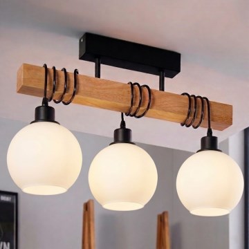 BRILAGI - Lámpara de techo de superficie WOOD GLASS 3xE27/60W/230V pino/negro/blanco