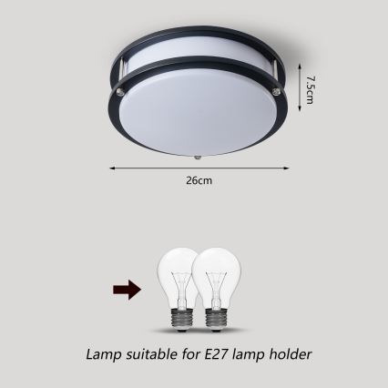 Brilagi - Lámpara de techo ELARO 2xE27/40W/230V, diámetro 26 cm, negra