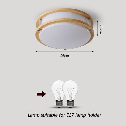 Brilagi - Lámpara de techo ELARO 2xE27/40W/230V Ø 26 cm acabado en madera