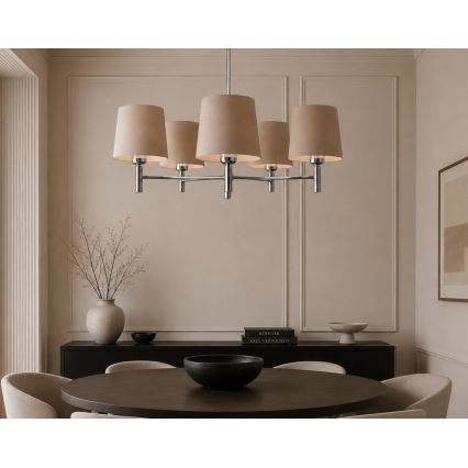Brilagi - Lámpara de techo en barra MONTE 5xE27/15W/230V beige/cromo brillante