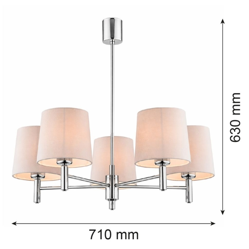 Brilagi - Lámpara de techo en barra MONTE 5xE27/15W/230V beige/cromo brillante