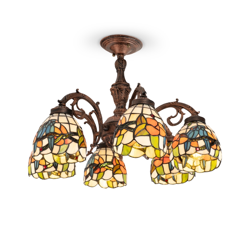 Brilagi - Lámpara de techo estilo Tiffany con vitral JUNGLE, 6xE27/60W/230V, diámetro 60 cm