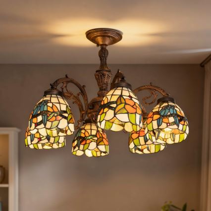 Brilagi - Lámpara de techo estilo Tiffany con vitral JUNGLE, 6xE27/60W/230V, diámetro 60 cm