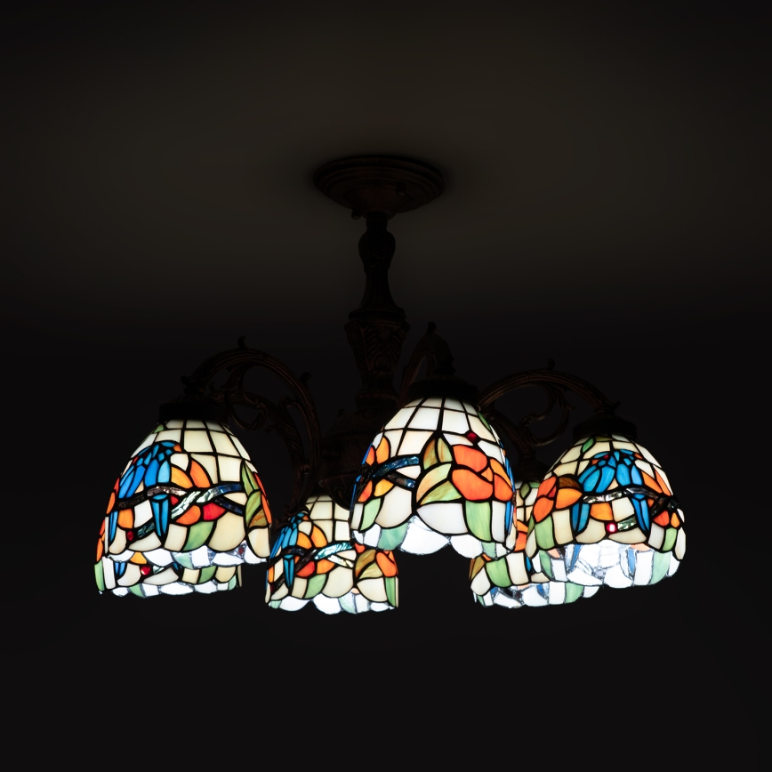 Brilagi - Lámpara de techo estilo Tiffany con vitral JUNGLE, 6xE27/60W/230V, diámetro 60 cm