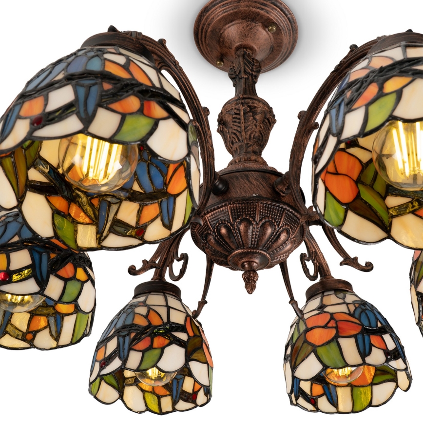 Brilagi - Lámpara de techo estilo Tiffany con vitral JUNGLE, 6xE27/60W/230V, diámetro 60 cm