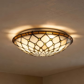 Brilagi - Lámpara de techo estilo Tiffany con vitral Marfil 2xE27/60W/230V Ø 40 cm