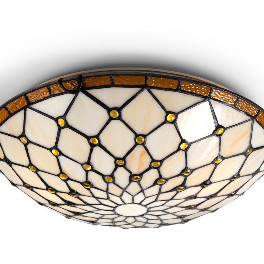 Brilagi - Lámpara de techo estilo Tiffany con vitral Marfil 2xE27/60W/230V Ø 40 cm