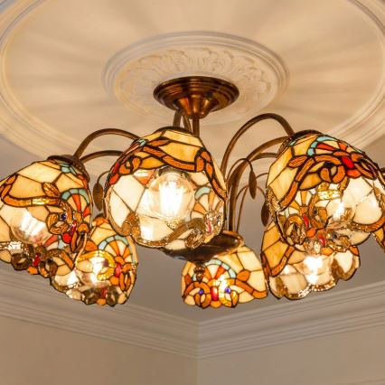 Brilagi - Lámpara de techo estilo Tiffany MIRABELLA, de montaje en superficie, 8xE27/60W/230V, diámetro 68 cm