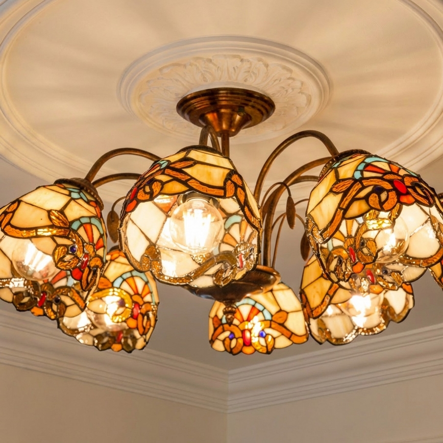 Brilagi - Lámpara de techo estilo Tiffany MIRABELLA, de montaje en superficie, 8xE27/60W/230V, diámetro 68 cm