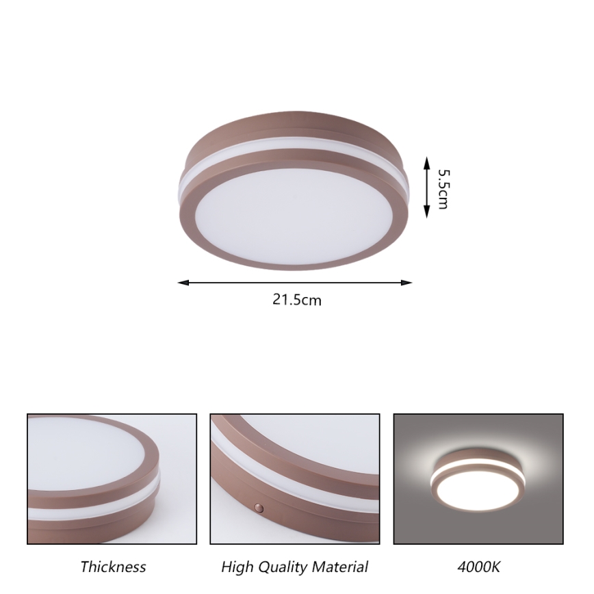 Brilagi - Lámpara de techo exterior LED BENE LED/18W/230V Ø 21,5 cm marrón IP54