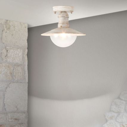 Brilagi - Lámpara de techo exterior MOLDE 1xE27/60W IP44 blanca/pátina