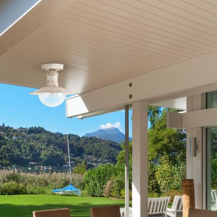 Brilagi - Lámpara de techo exterior MOLDE 1xE27/60W IP44 blanca/pátina