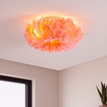 BRILAGI - Lámpara de techo FEATHER 3xE27/40W/230V Ø 40 cm rosa