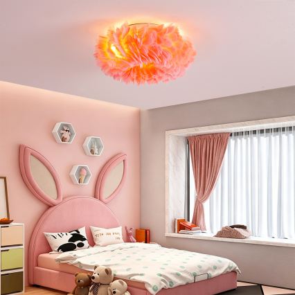BRILAGI - Lámpara de techo FEATHER 3xE27/40W/230V Ø 40 cm rosa