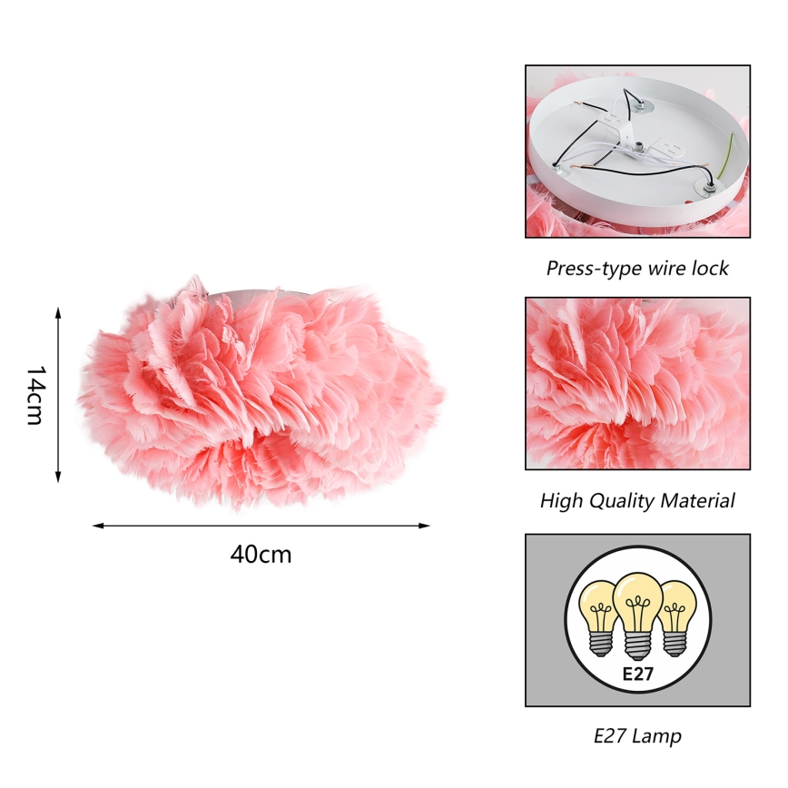 BRILAGI - Lámpara de techo FEATHER 3xE27/40W/230V Ø 40 cm rosa