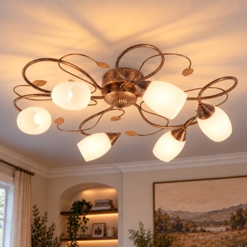 BRILAGI - Lámpara de techo GRACE 6xE27/40W/230V Ø 79 cm pátina/cobre