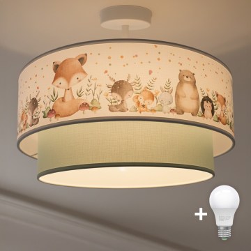 Brilagi - Lámpara de techo infantil LED BOBO de montaje en superficie 1xE27/60W/230V Ø 40 cm blanca/verde/con motivos de animales