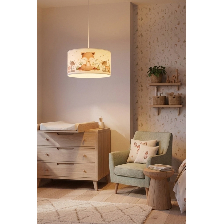 Brilagi - Lámpara de techo infantil LED colgante con cable BOBO 1xE27/60W/230V Ø 35 cm blanco/motivos de animales