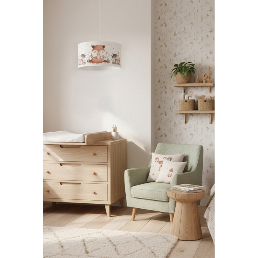 Brilagi - Lámpara de techo infantil LED colgante con cable BOBO 1xE27/60W/230V Ø 35 cm blanco/motivos de animales