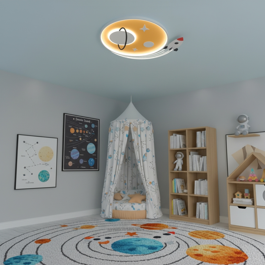 Brilagi - Lámpara de techo infantil LED STARSHIP LED/64W/230V 3000/4500/6000K amarilla