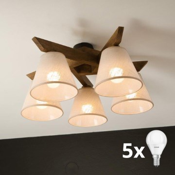 Brilagi - Lámpara de techo LED ANTHONY de superficie 5xE14/40W/230V roble nogal/beige