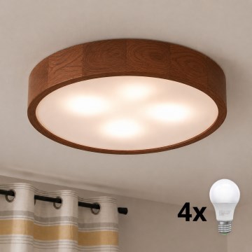 Brilagi - Lámpara de techo LED CARVALHO 4xE27/60W/230V, acabado roble cerezo, diámetro 57,5 cm