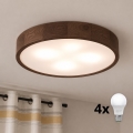 Brilagi - Lámpara de techo LED CARVALHO 4xE27/60W/230V, acabado roble/nogal, diámetro 57,5 cm