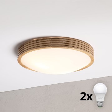 Brilagi - Lámpara de techo LED CARVALHO MODERN SLIM 2xE27/60W/230V Ø 37,5 cm roble