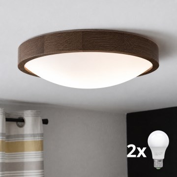 BRILAGI - Lámpara de techo LED CARVALHO SLIM 2xE27/15W/230V en roble nogal Ø 37 cm