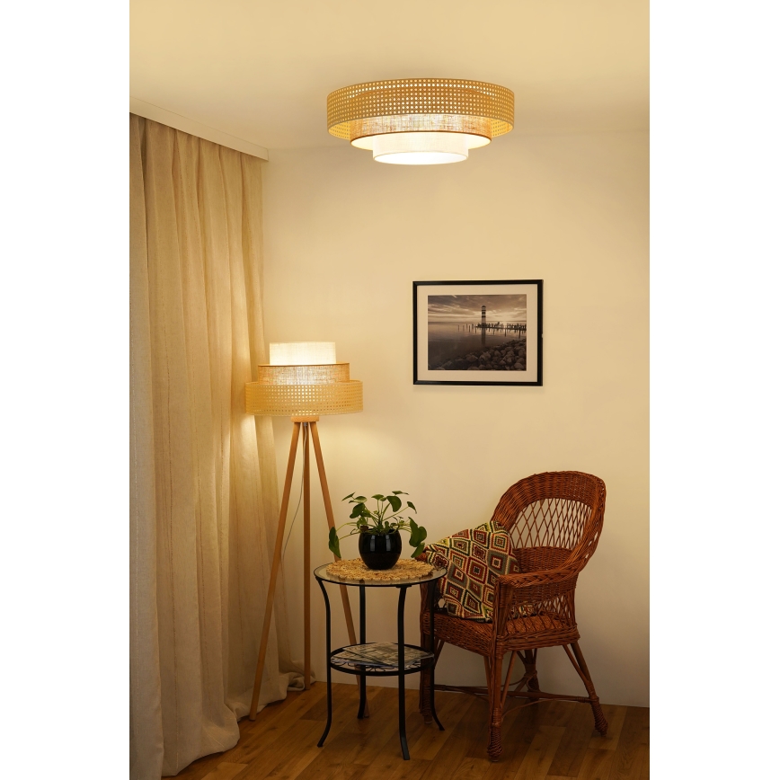 Brilagi - Luminaria de techo LED CEDAR LUNETA LED/26W/230V Ø 60 cm ratán/marrón/crema
