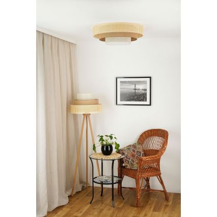 Brilagi - Luminaria de techo LED CEDAR LUNETA LED/26W/230V Ø 60 cm ratán/marrón/crema
