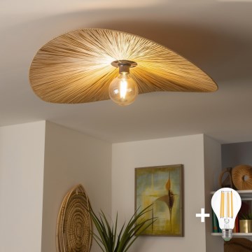 Brilagi - Lámpara de techo LED de montaje en superficie CERIA BOHO 1xE27/40W/230V Ø 80 cm rafia/roble