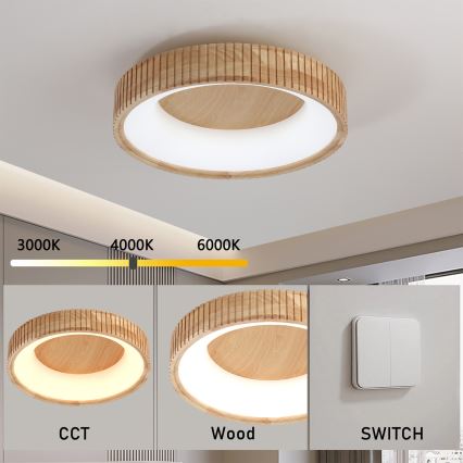 Brilagi - Luminaria de techo LED FALCON WOOD MODERN LED/30W/230V 3000/4000/6000K Ø 45 cm madera