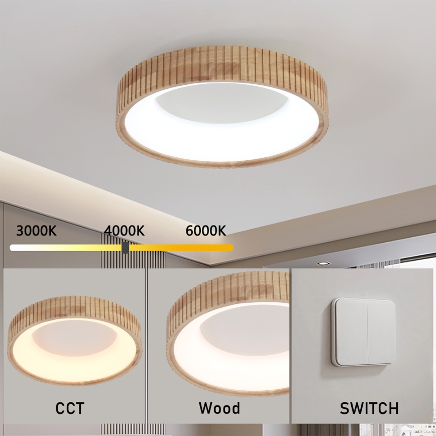 Brilagi - Luminaria de techo LED FALCON WOOD MODERN LED/30W/230V 3000/4000/6000K Ø 45 cm, madera
