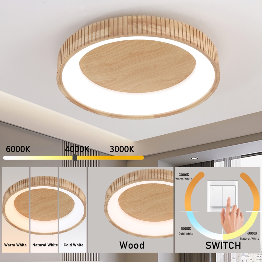BRILAGI - Lámpara de techo LED FALCON WOOD MODERN LED/40W/230V 3000/4000/6000K, diámetro 60 cm, madera