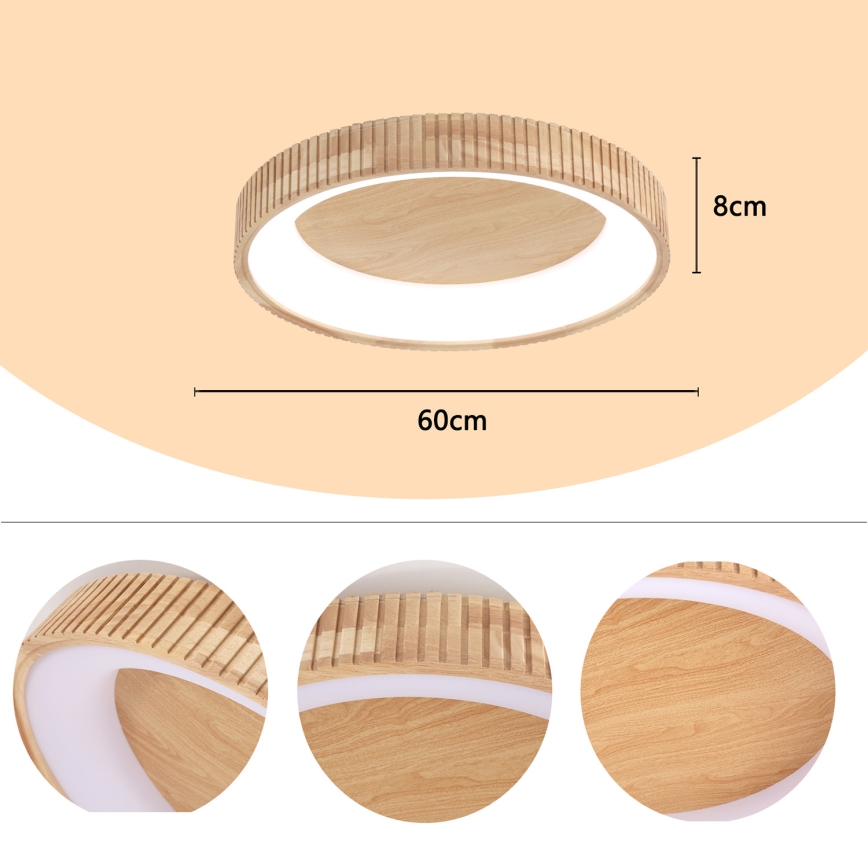 BRILAGI - Lámpara de techo LED FALCON WOOD MODERN LED/40W/230V 3000/4000/6000K, diámetro 60 cm, madera