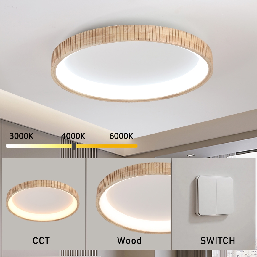 Brilagi - Lámpara de techo LED FALCON WOOD MODERN LED/60W/230V 3000/4000/6000K Ø 80 cm acabado en madera