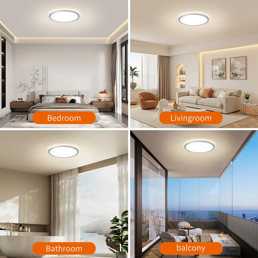 Brilagi - Lámpara de techo LED para baño ULTRA SLIM LED/18W/230V, Ø 30 cm, acabado plateado, IP54