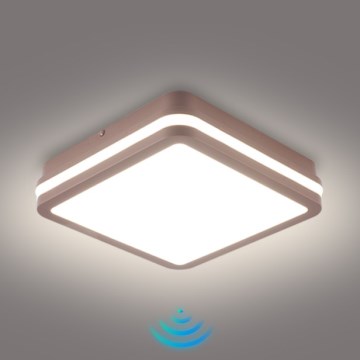 Brilagi - Lámpara de techo LED para exterior con sensor BENE LED/18W/230V 21,5x21,5 cm marrón IP54