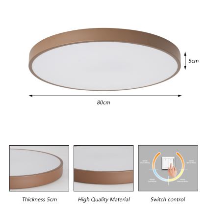 Brilagi - Luminaria de techo LED POOL 100 W / 230 V, 3000/4000/6000 K, Ø 80 cm, marrón