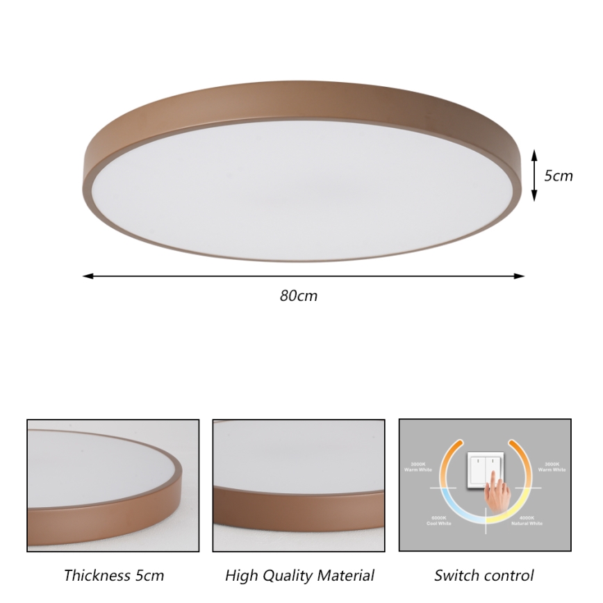 Brilagi - Luminaria de techo LED POOL 100 W / 230 V, 3000/4000/6000 K, Ø 80 cm, marrón