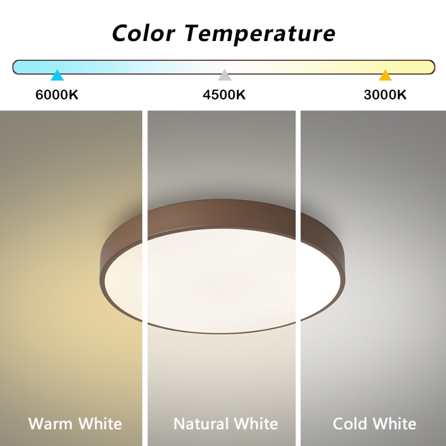 Brilagi - Lámpara de techo LED POOL, 48W, 230V, 3000/4000/6000K, Ø 40 cm, marrón