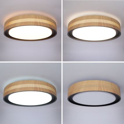Brilagi - Lámpara de techo LED regulable COCI LED/48W/230V 3000-6500K Ø 39 cm acabado efecto madera/negro + mando a distancia