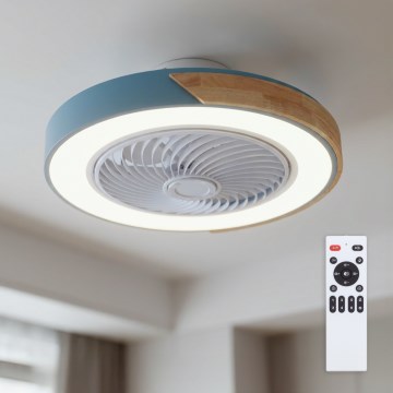 Brilagi - Lámpara de techo LED regulable con ventilador, 38 W, 230 V, 3000–6500 K, Ø 50 cm, azul/roble + mando a distancia