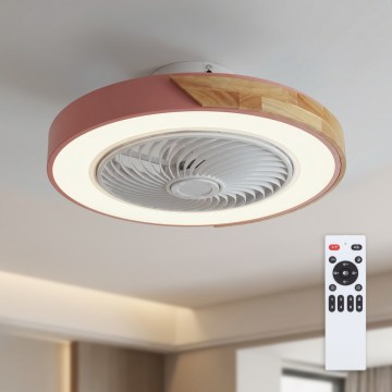 Brilagi - Lámpara de techo LED regulable con ventilador, 38 W, 230 V, 3000–6500 K, Ø 50 cm, rosa/roble + mando a distancia