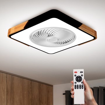 Brilagi - Lámpara de techo LED regulable con ventilador LED/30W/230V 3000-6500K negro/roble + mando a distancia