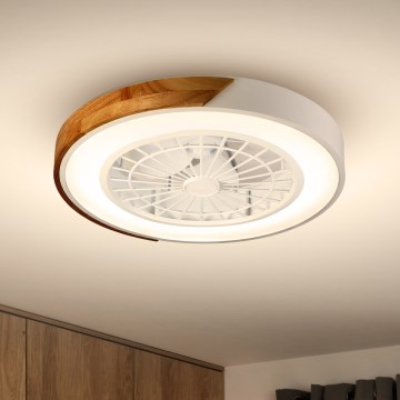 Brilagi - Lámpara de techo LED regulable con ventilador LED/30W/230V 3000-6500K Ø 50 cm blanco/roble + mando a distancia
