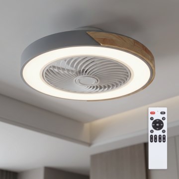 Brilagi - Lámpara de techo LED regulable con ventilador LED/38W/230V 3000-6500K diámetro 50 cm gris/roble + mando a distancia