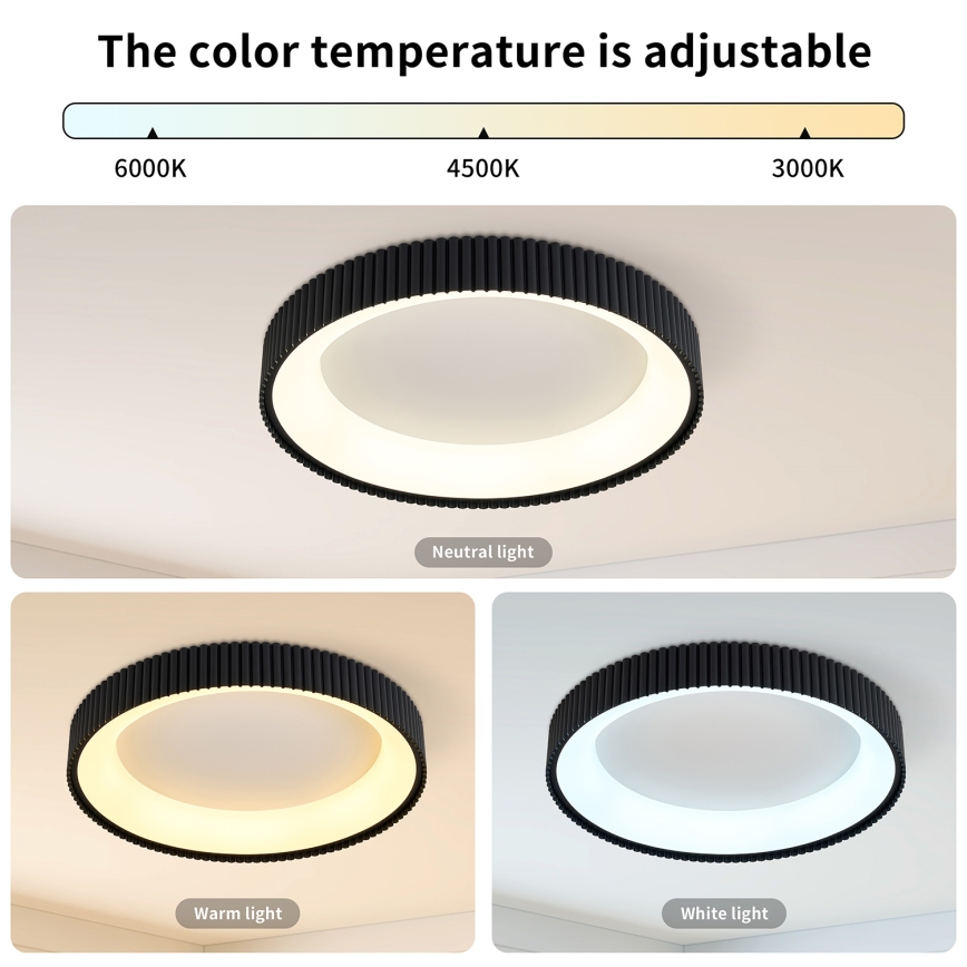 Brilagi - Plafón LED regulable FALCON MODERN, 54 W, 230 V, 3000–6500 K, Ø 60 cm, negro, con control remoto